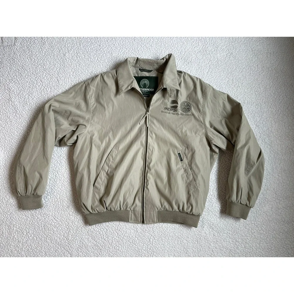 Weatherproof‎ Mens Pepsi PGA Golf Jacket Tan Khaki Full Zip Lightweight Large